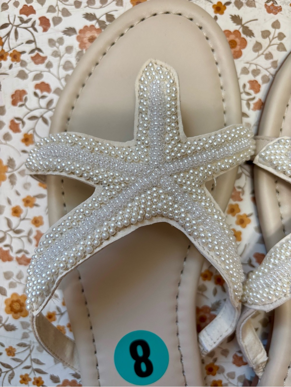 New. Summer sandals. Size. 8. White pearl embellishment